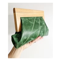 Image 4 of Emeral Green Leather & Timber Clutch 