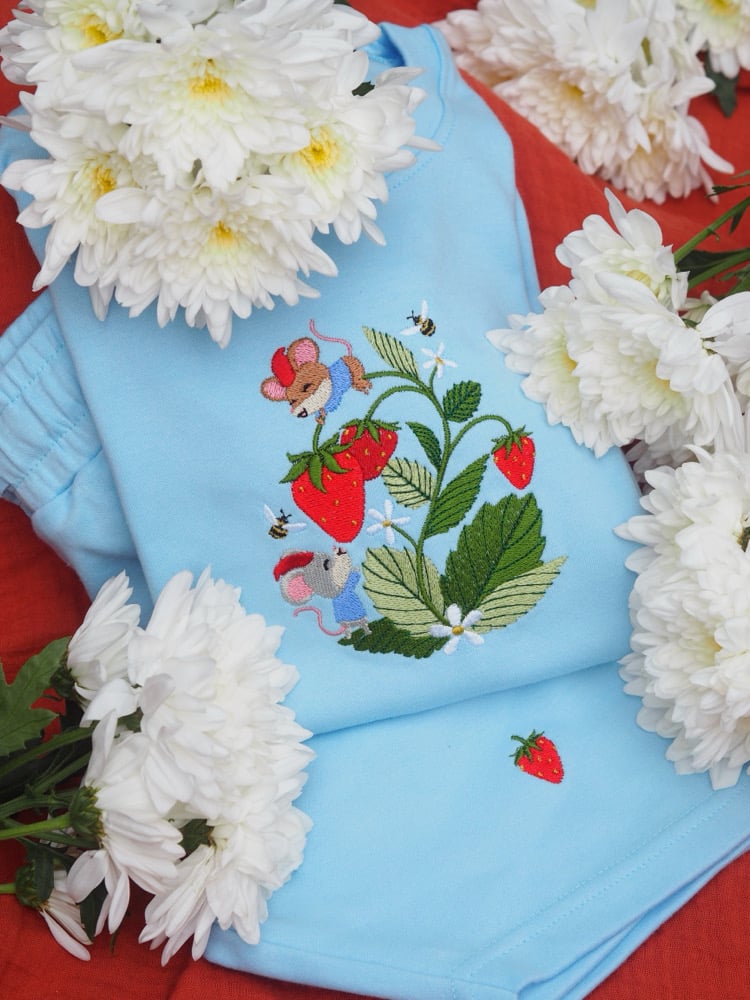 Image of The Strawberry Patch Gnomes - Tee & Short Set Baby Blue