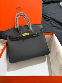 Image 4 of Hermes Birkin 25/30cm Bag Calfskin Silver/Gold Metal In Black High