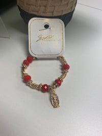 Image 1 of Stone Beaded bracelet with Rhinestones Red