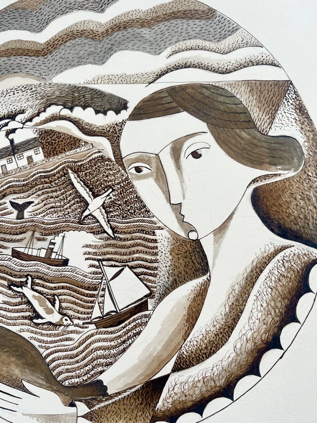 THE SAILORS WIFE PEN AND INK DRAWING 