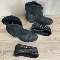 Image 8 of CIRCLE G two in one distressed black studded round tie ankle boots