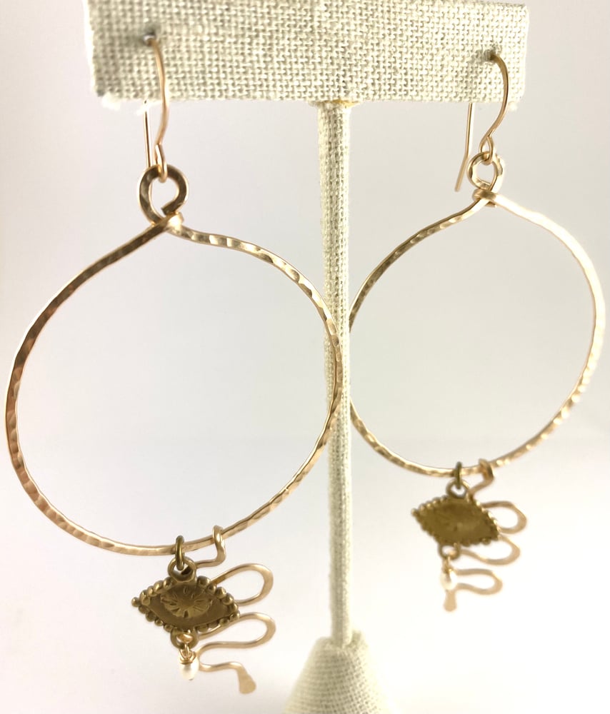 Image of Medium 14k Snake Charm Hanging Hoops 