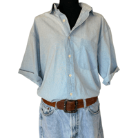 Image 1 of Light Blue Distressed Short Sleeve Button Down Club Room Shirt - Size M Men’s