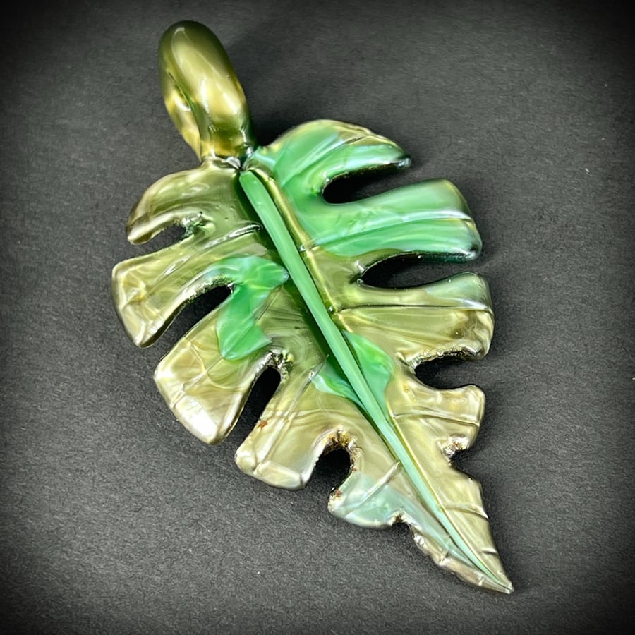 Image of Variegated Metal Monstera Leaf Pendant