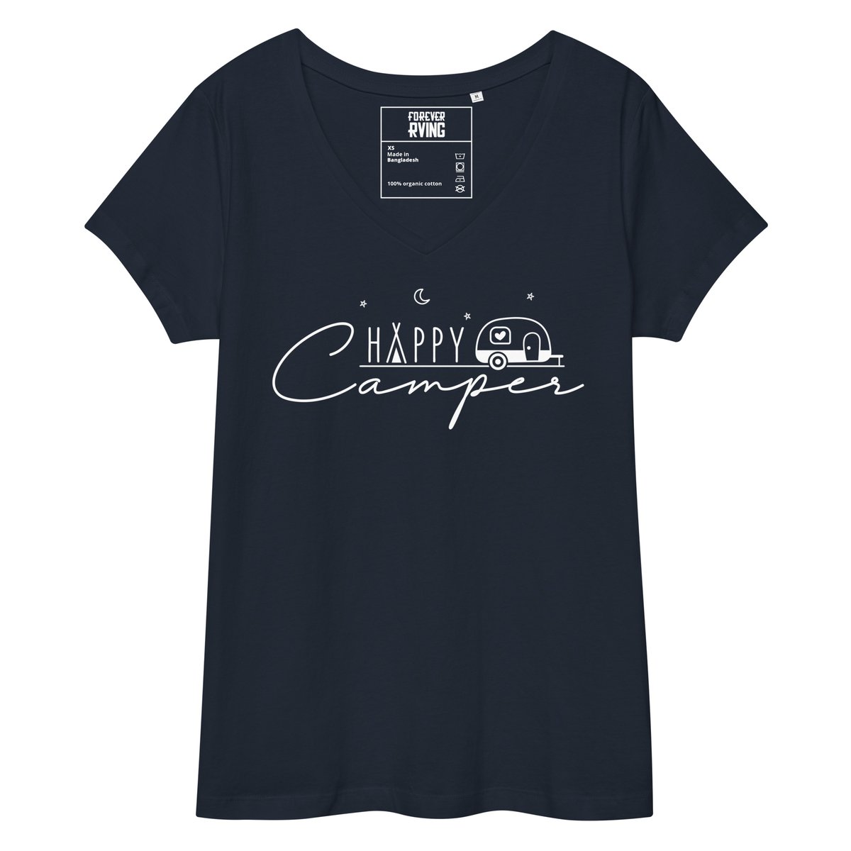 Image of Happy Camper Women’s Fitted V-Neck T-Shirt (Dark Colors)