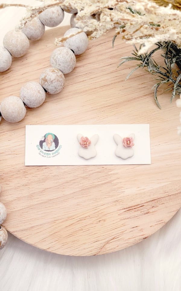 Image of Pink Floral Bunny Studs