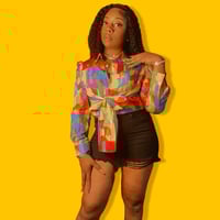 Image 2 of Tie Dye Print Knotted Detail Puff Sleeve Top