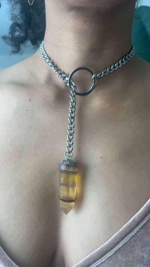 Image of AMINA Silver • Amber Fluorite Lariat Necklace