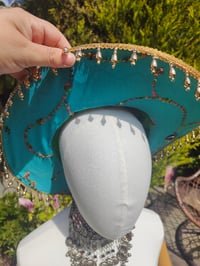 Image 5 of Dolly cowboy hat - recycled sari fabric Dark Green pearls