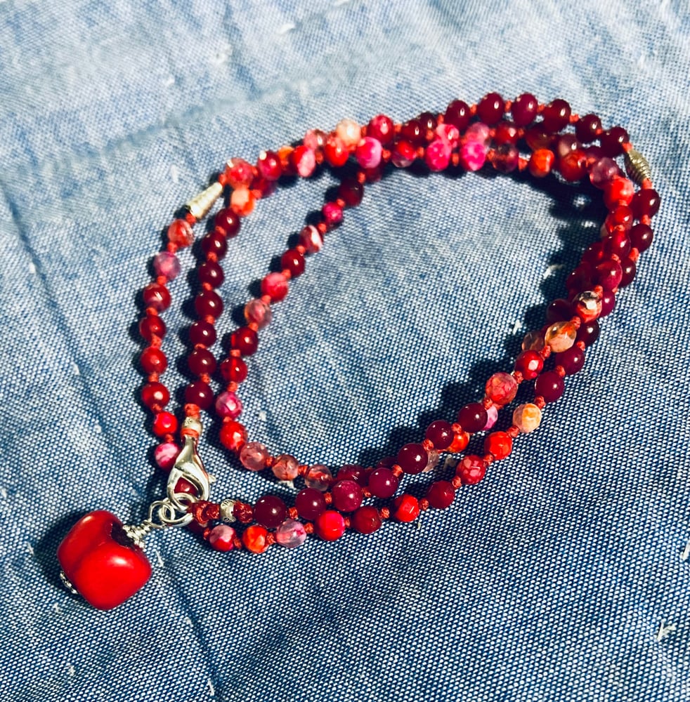 Image of Bordeaux Jade And Banded Agate Mala