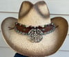 2 Tone Brown Cowboy Hat Bead, Leather & Medallion Band 