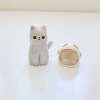 Image 3 of Gray Cat With Astronaut Helmet Ceramic Figurine 