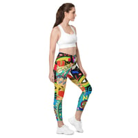 Image 2 of Ladies Funk Art Collage Crossover Leggings with pockets