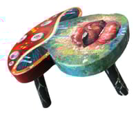 Image 3 of “A STOOL FOR TOADS” ORIGINAL SMALL PAINTED THREE LEGGED STOOL 10”x10”x6”