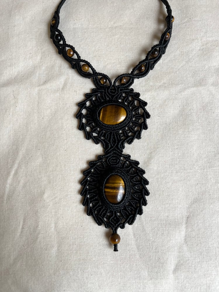 Image of Macrame necklace with double tigers eye