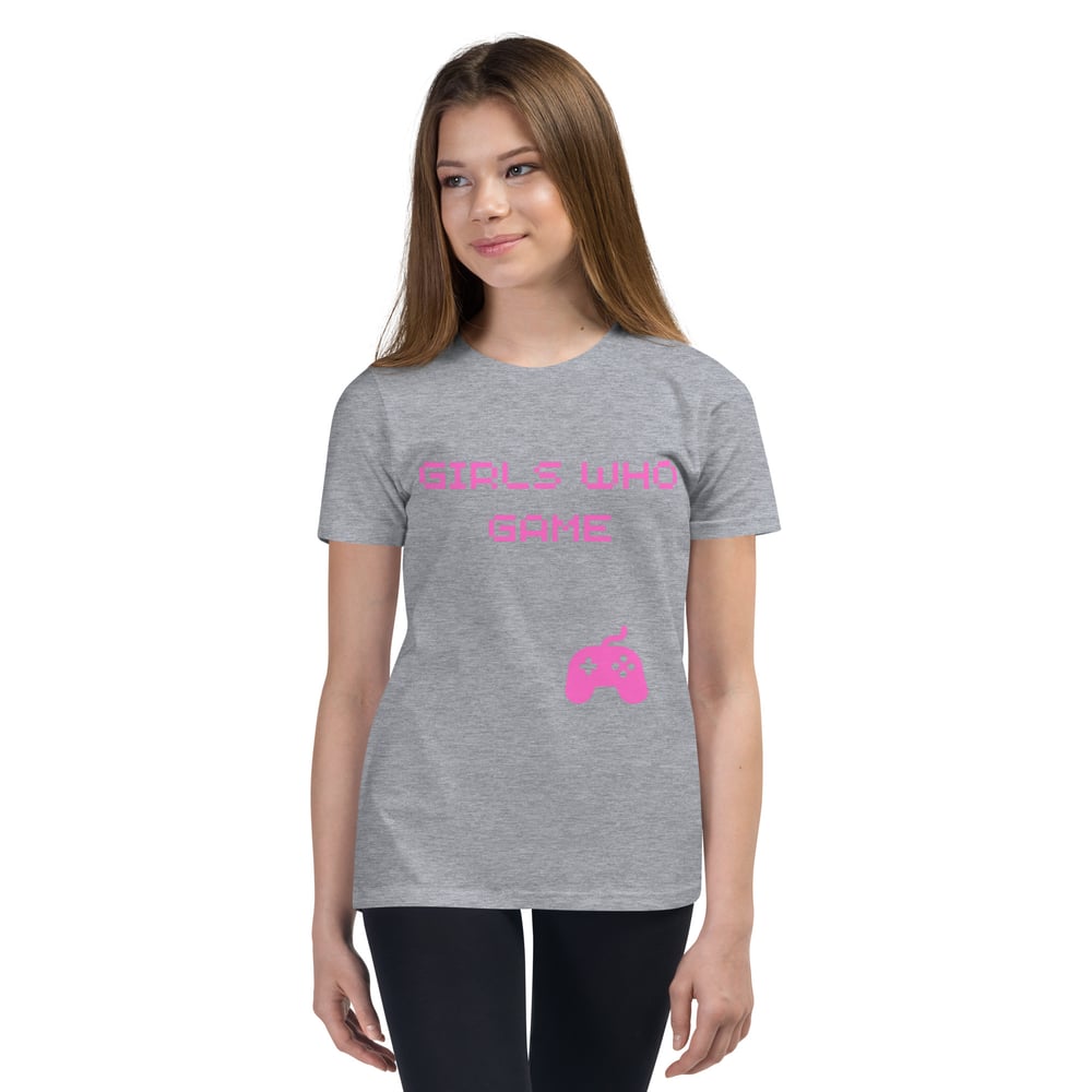 Image of Youth Girls Who Game T-Shirt (pink letters)