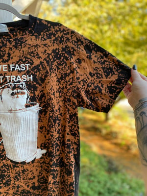 Image of MEDIUM Live Fast Eat Trash Raccoon Bleach Dye Shirt