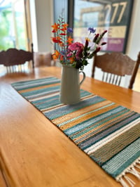 Image 3 of Hand Woven Table Runner - Teal and Toffee