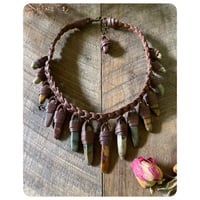 Image 2 of SALE - The Empress Necklace - Thick Mixed Jaspers and Dark Chestnut Brown Leather Deux