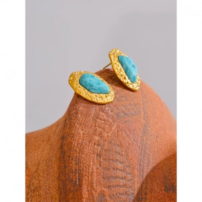Image of TIA Natural Amazonite 18ct Gold Plated Earrings