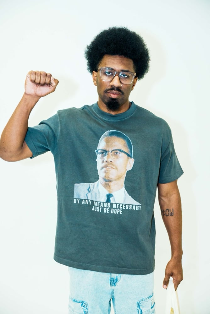 Image of Malcolm X By Any Means Tee Acid Wash