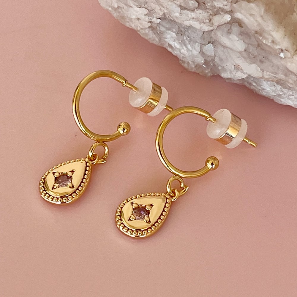 Image of Sweet Teardrop Half Hoops with pink glass star