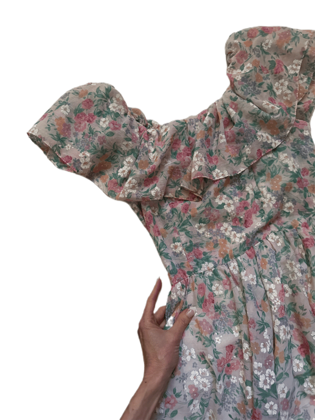 70s Lanz floral off shoulder maxi dress