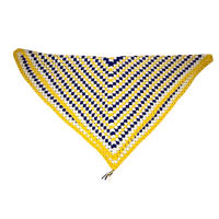 Image 3 of Handmade Square Pattern Yellow Purple and White Crochet Baby Blanket Throw 