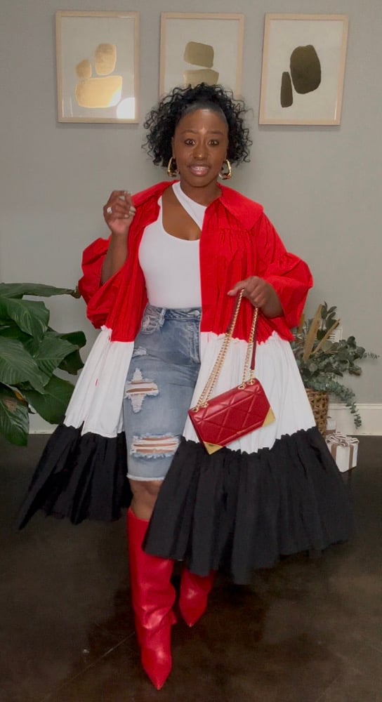 Image of BLOCKED DOWN OVERSIZED MAXI DRESS/CARDIGAN