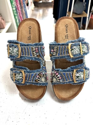 Image of Denim Jewelled Buckle Slider