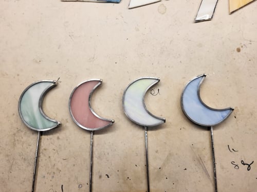 Image of Moon plant stake Set- stained glass