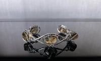 Wire-wrapped Natural Smokey Quartz Uneven Shaped Cut Gemstone Silver-Zinc Bangle 
