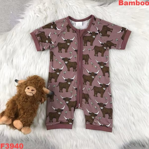 Image of Highland cow bamboo romper 