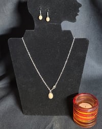 Necklace/Earring Set - silver, tan