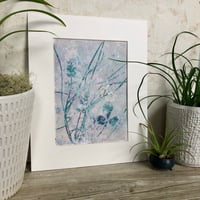 Image 1 of Botanical Monotype ~ Windswept, Teal, Lavender Gray ~ 8x10 Inch Mat 