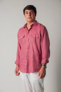 Image 5 of Camisa sahariana de lino frambuesa