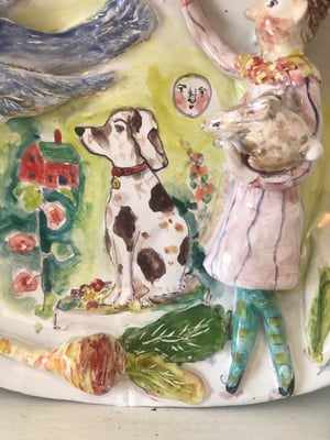 Image of Gardener with Bluebird and dog Platter