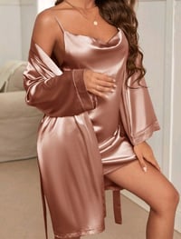 Image 2 of Draped Collar Satin Cami Dress & Belted Robe PJ Set