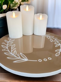 Image 2 of 14" Lazy Susan Turntable Epoxy Resin Art Simple Leaves Tan