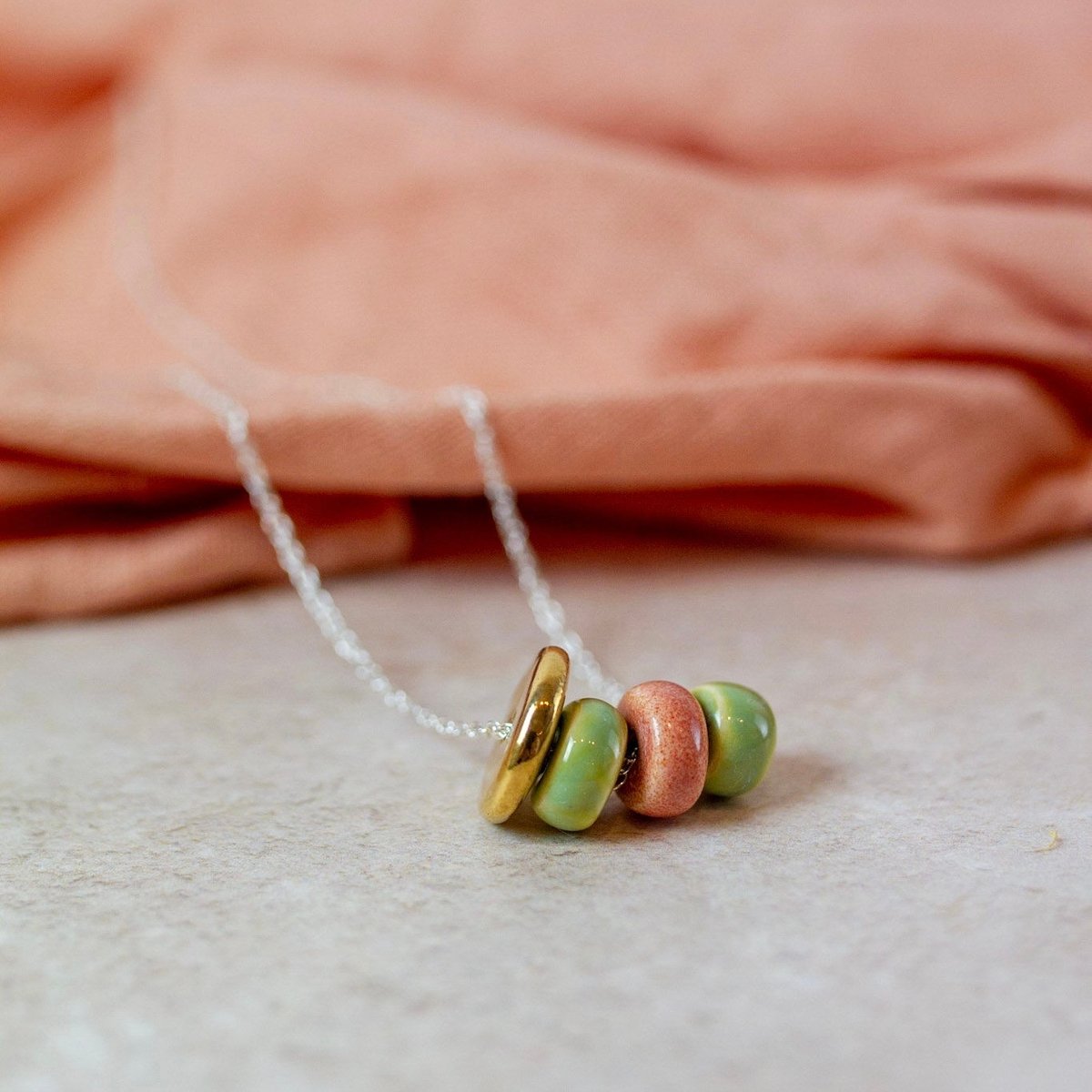 Handmade porcelain bead sterling silver necklace 