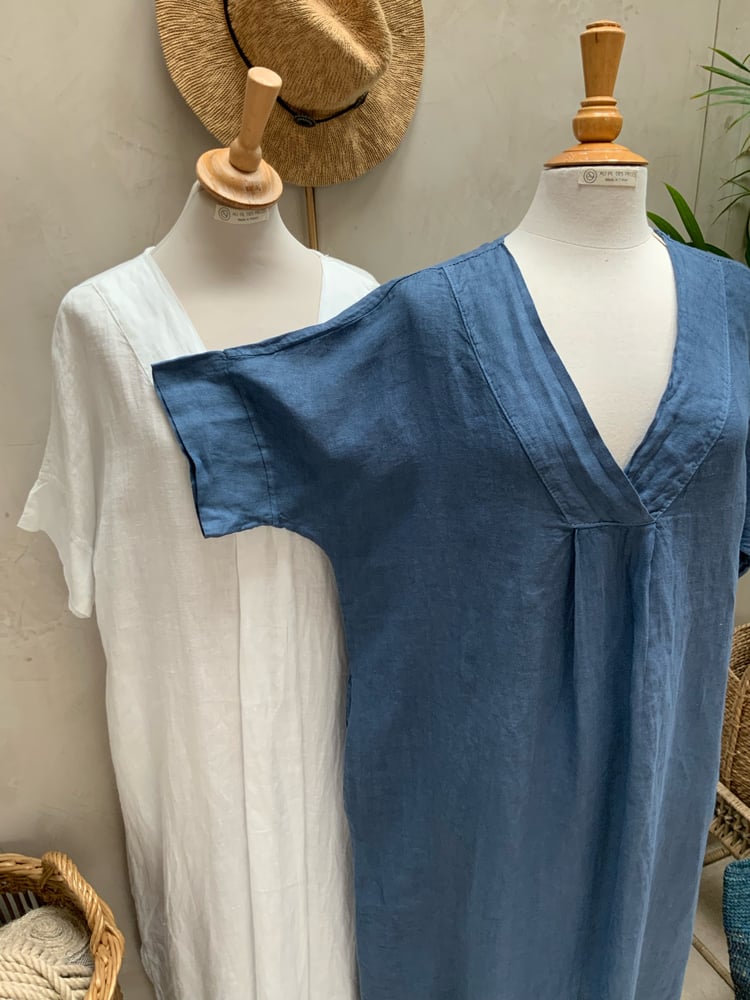Image of Robe En Lin Diane Bleu Orage