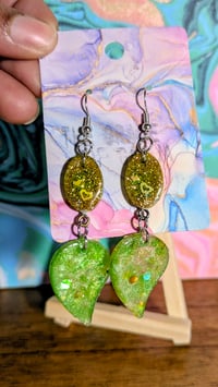 Image 3 of Island Leaf Dangles in Ganja Green and Gold