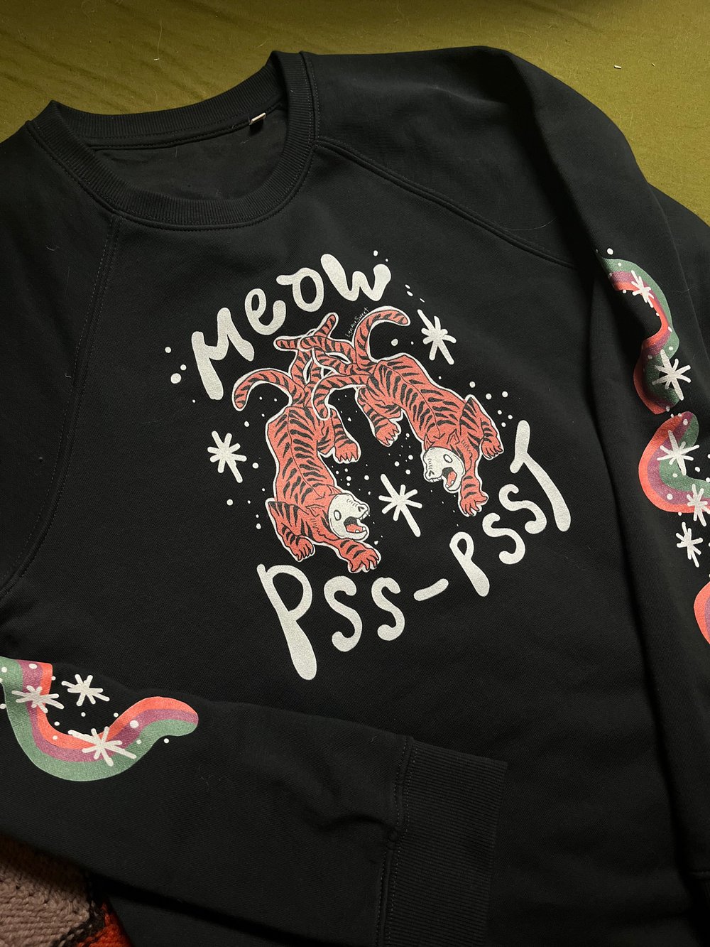 Image of “Meow - Pss Psst” Unisex organic raglan sweatshirt