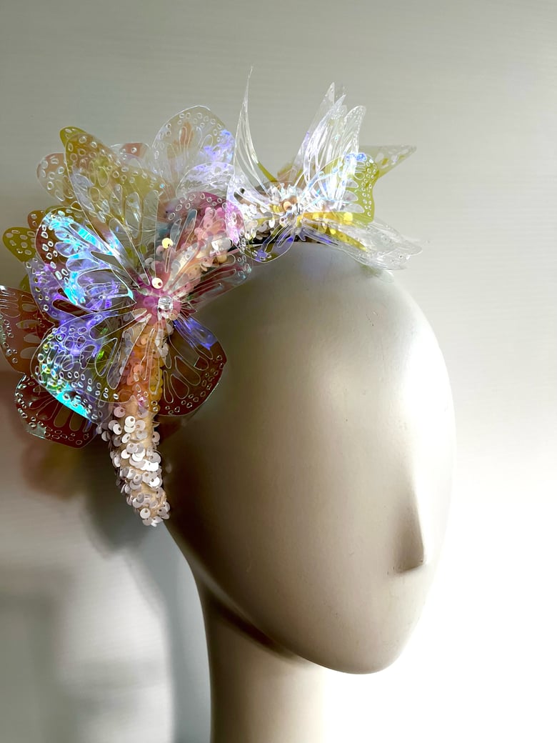 Image of White sequin headband w butterflies SOLD