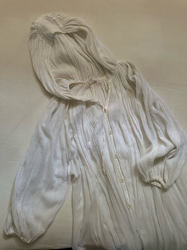 late 60s early 1970s gauze caftan maxi dress with hood