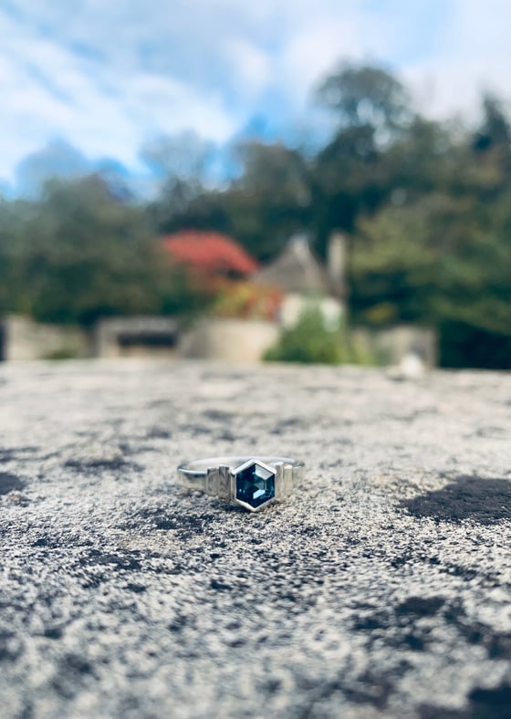 Image of Silver Art Deco Ring with London Blue Topaz