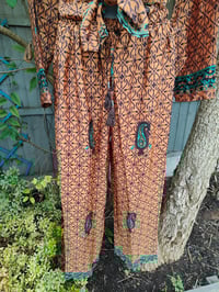 Image 4 of S/ M Sari PJs and matching dust bag with tassel mustard brown jade 