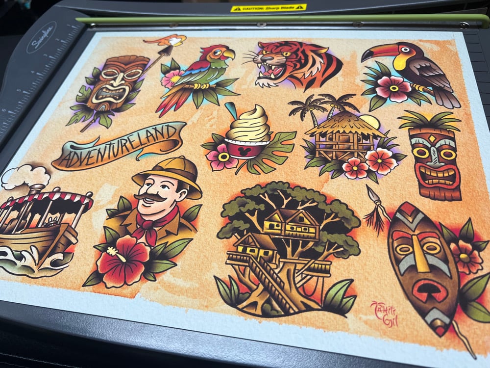 Image of Adventureland Inspired Traditional Tattoo Flash Sheet: ADV-01 11x14