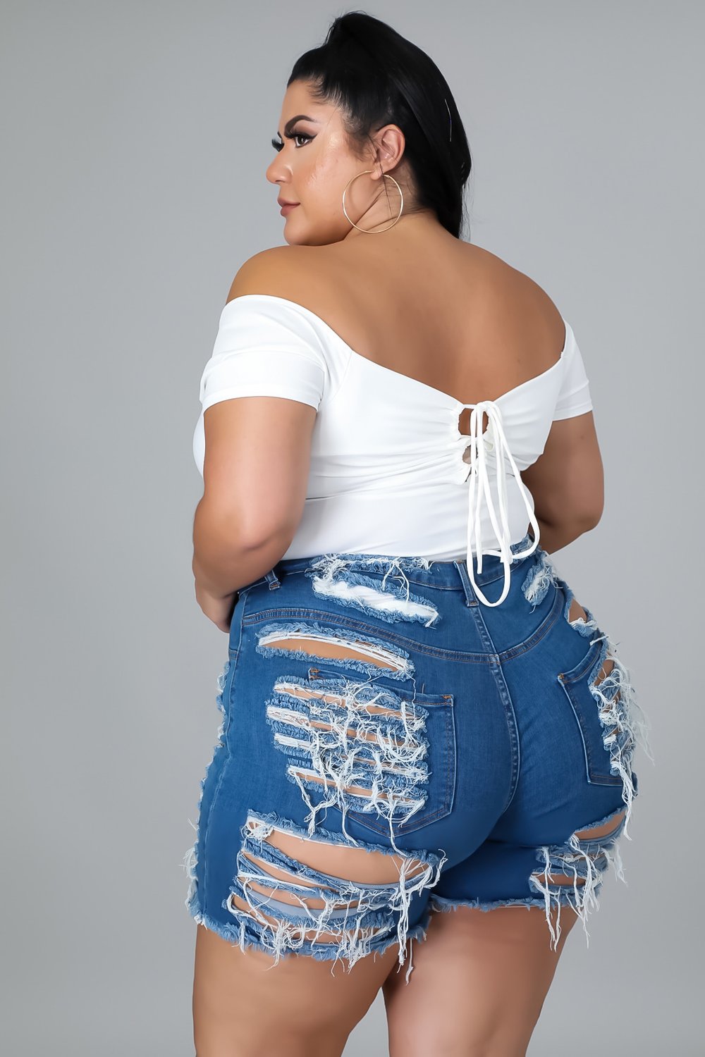 Image of Blue Denim Plus Shorts